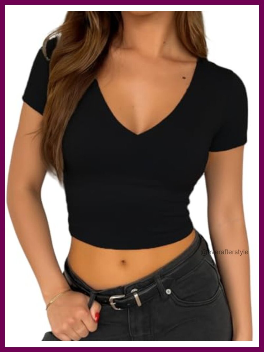 Double Lined V Neck Short Sleeve Crop Top Slim Fit Y2K Tee